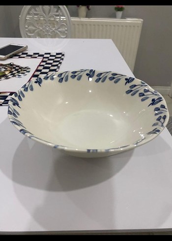 Mavi Yaprak Desenli Seramik Kase - Görsel 4