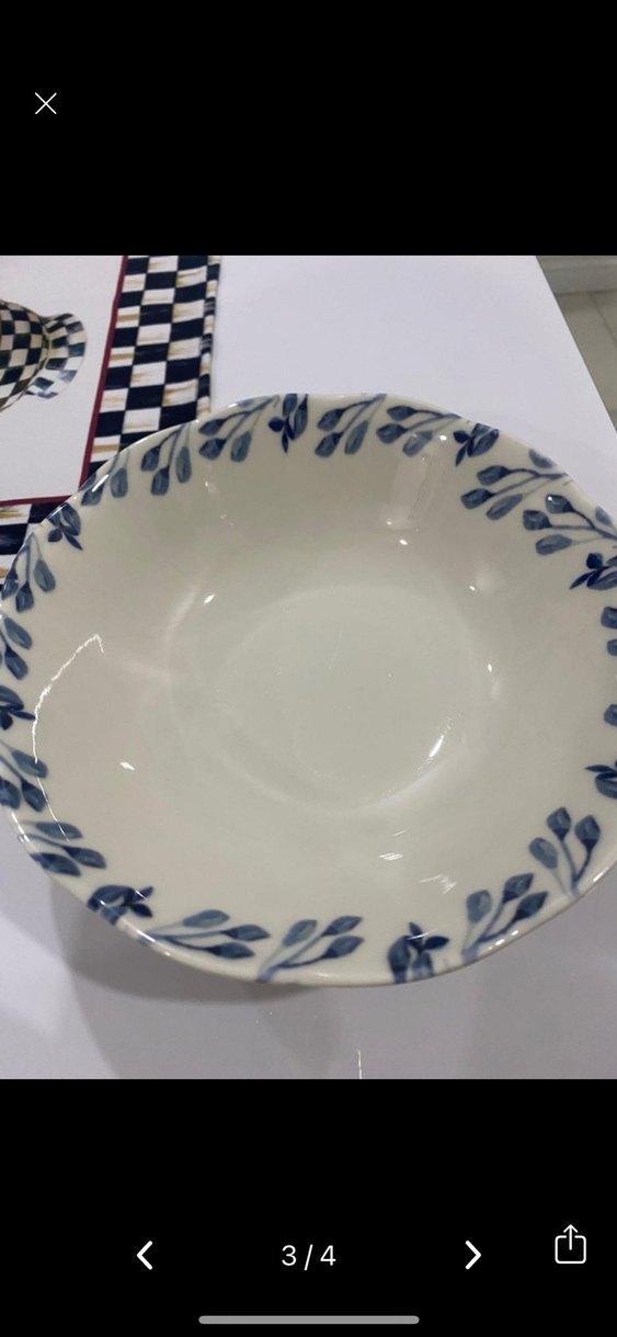 Mavi Yaprak Desenli Seramik Kase - Görsel 2