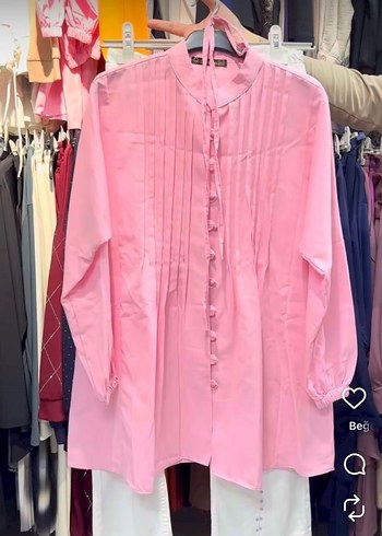Pembe Düğmeli Uzun Kollu Kadın Gömlek
