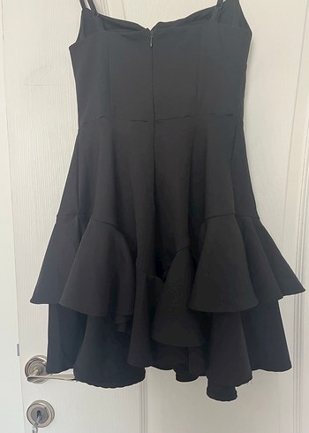 Siyah Mini Fırfırlı Kadın Elbise - Görsel 3