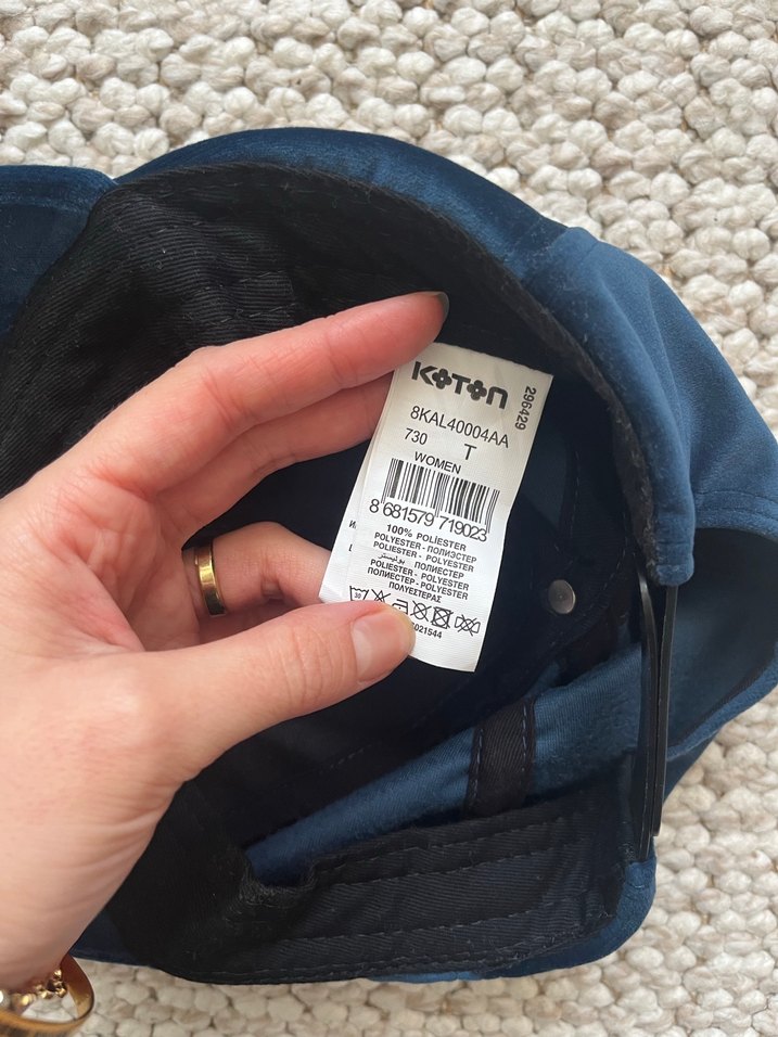 Kadın Lacivert kadife Kumaş Şapka - Görsel 2