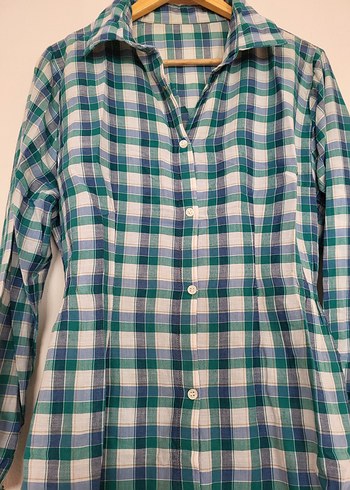 dikim Düğme görselli Yeşil Uzun Pamuklu Elbise - Görsel 4