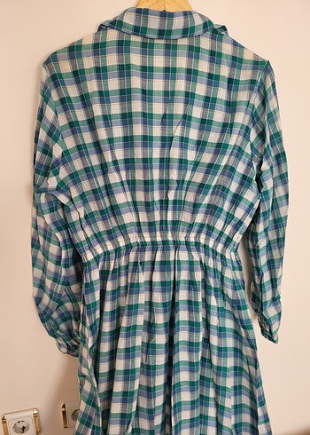 dikim Düğme görselli Yeşil Uzun Pamuklu Elbise - Görsel 5