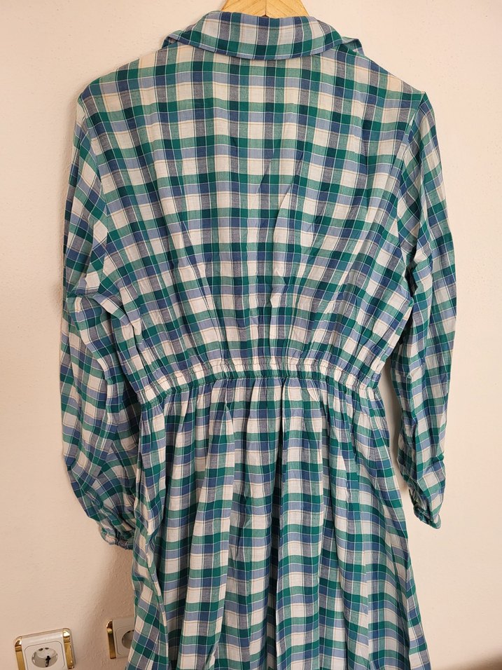 dikim Düğme görselli Yeşil Uzun Pamuklu Elbise - Görsel 5