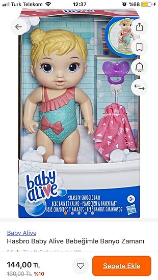 Hasbro baby alive yüzen bebek