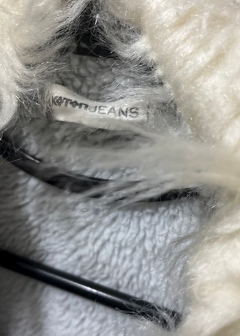 36 Beden gri Renk Peluş Detaylı Gri Denim Ceket