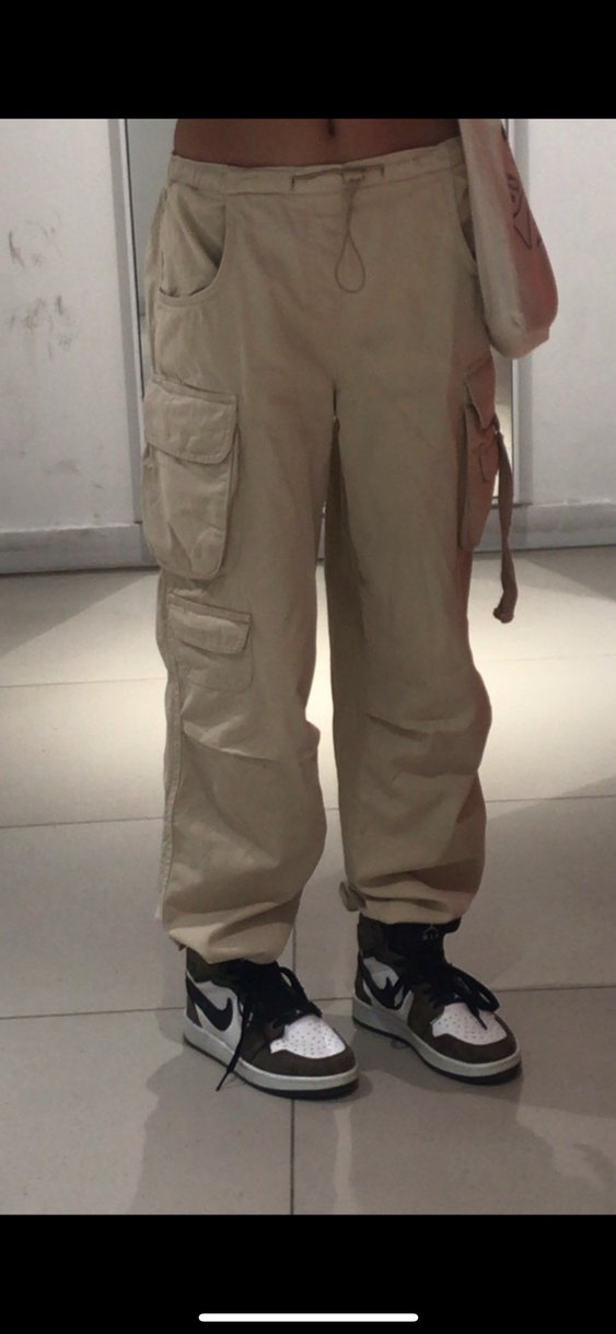 Bej Rahat Kesim Kadın paraşüt  Pantolon - Görsel 2