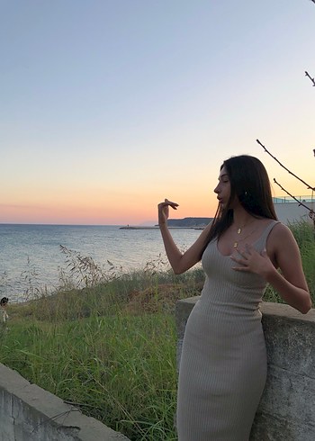 Gri V Yakalı Uzun Triko Elbise - Görsel 2