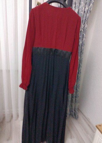 Diğer Bordo Siyah Uzun Kollu Fırfırlı Gotik Elbise