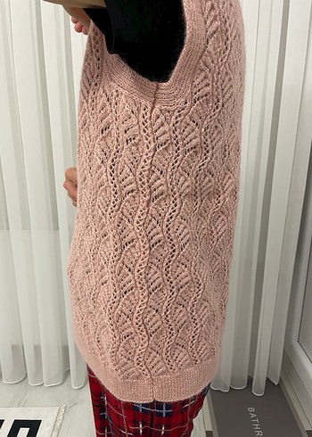 Tasarımcı Pembe Örgü Kadın Yelek