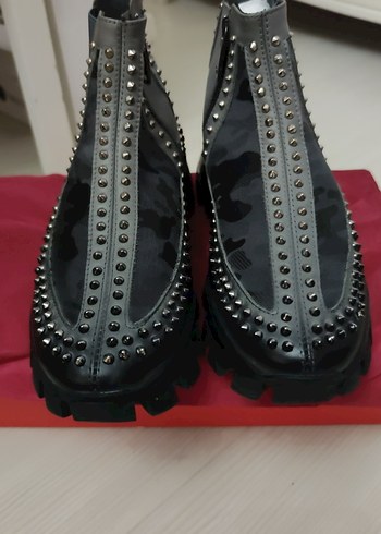 Gri Çivili Rock Punk Platform Botlar - Görsel 5