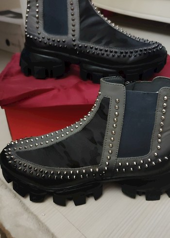 Gri Çivili Rock Punk Platform Botlar - Görsel 2