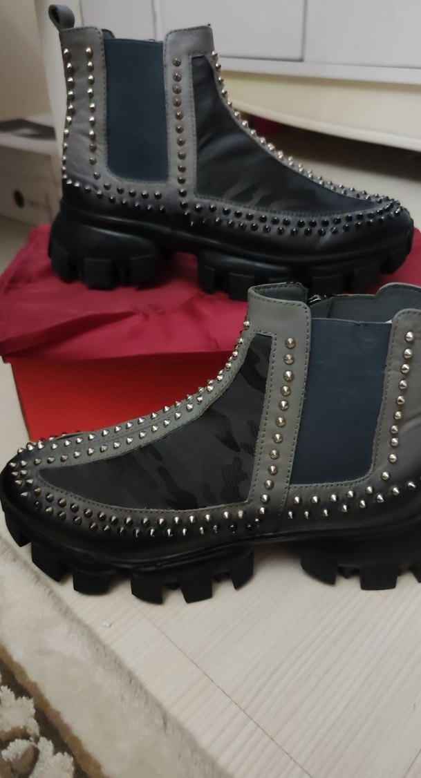 Gri Çivili Rock Punk Platform Botlar - Görsel 2