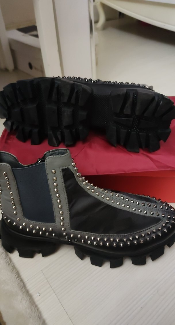 Gri Çivili Rock Punk Platform Botlar - Görsel 4