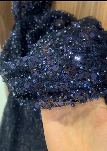 Parlak Lacivert Straplez Midi Elbise - Görsel 2