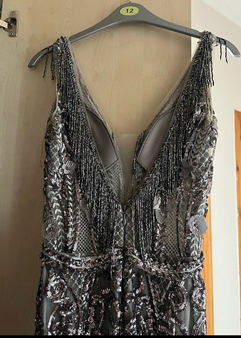 Boncuk İşlemeli alfabeta Desenli Uzun Abiye - Görsel 4