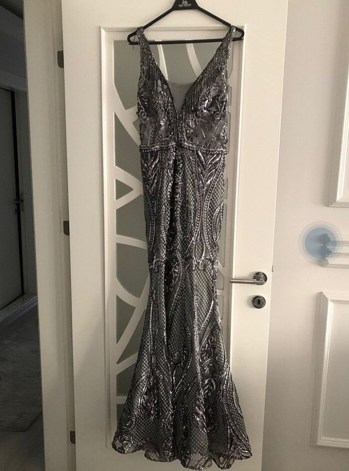 Boncuk İşlemeli alfabeta Desenli Uzun Abiye - Görsel 2