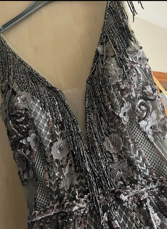 Boncuk İşlemeli alfabeta Desenli Uzun Abiye - Görsel 3