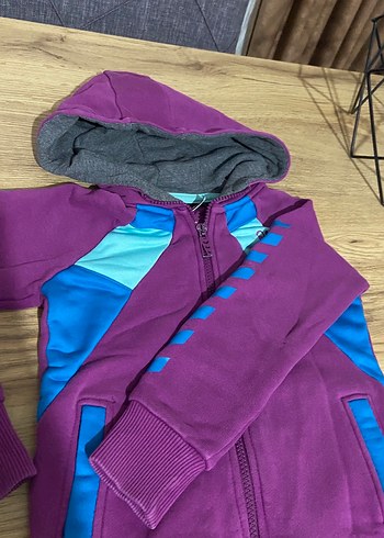 Mor Kapüşonlu Fermuarlı Kız Çocuk Ceketi - Görsel 7
