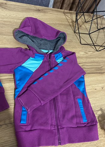 Mor Kapüşonlu Fermuarlı Kız Çocuk Ceketi - Görsel 4