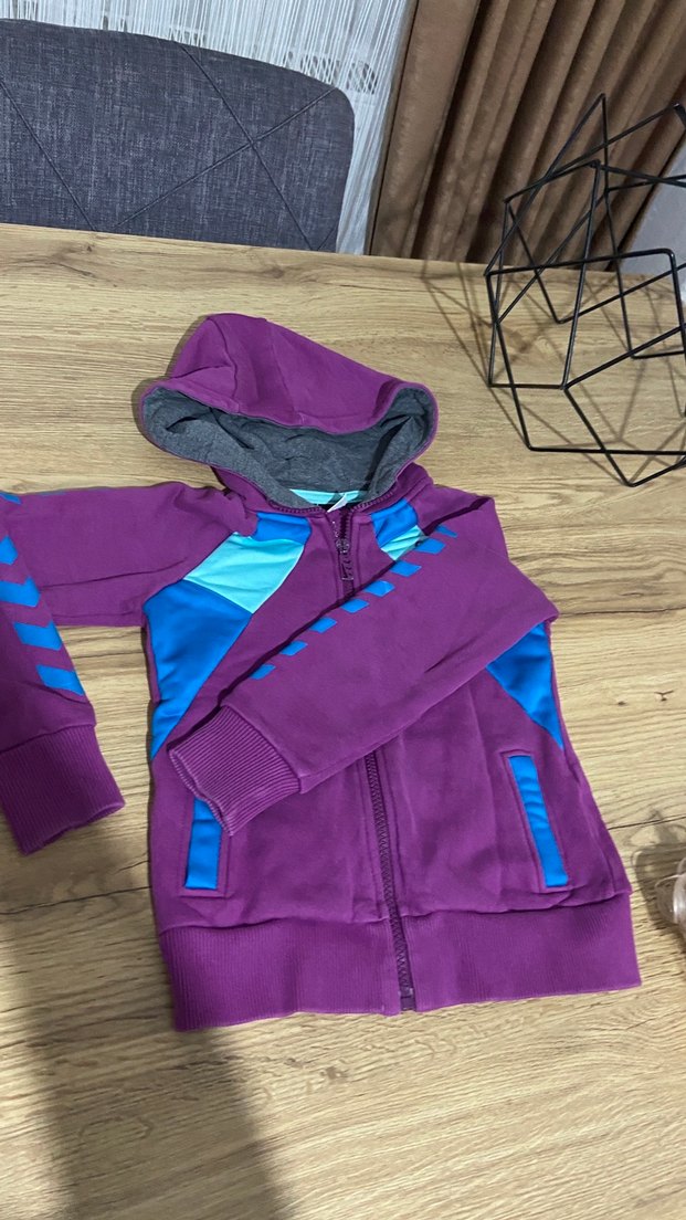 Mor Kapüşonlu Fermuarlı Kız Çocuk Ceketi - Görsel 2