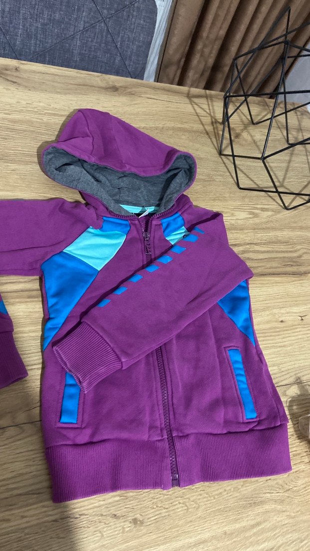 Mor Kapüşonlu Fermuarlı Kız Çocuk Ceketi - Görsel 4