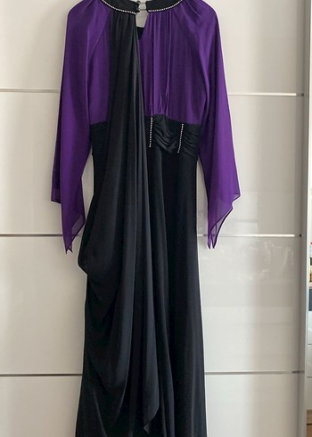 Uzun Kollu Mor Siyah Gotik Elbise