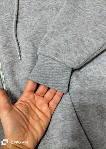 Gri Fermuarlı Kapüşonlu Kadın Sweatshirt - Görsel 4