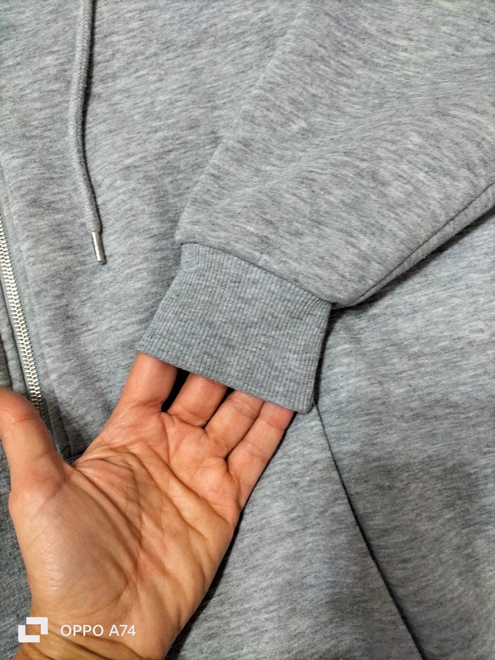 Gri Fermuarlı Kapüşonlu Kadın Sweatshirt - Görsel 4