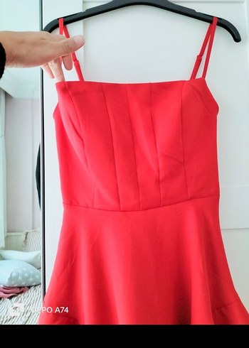 Kırmızı Mini Straplez Volanlı Elbise - Görsel 5