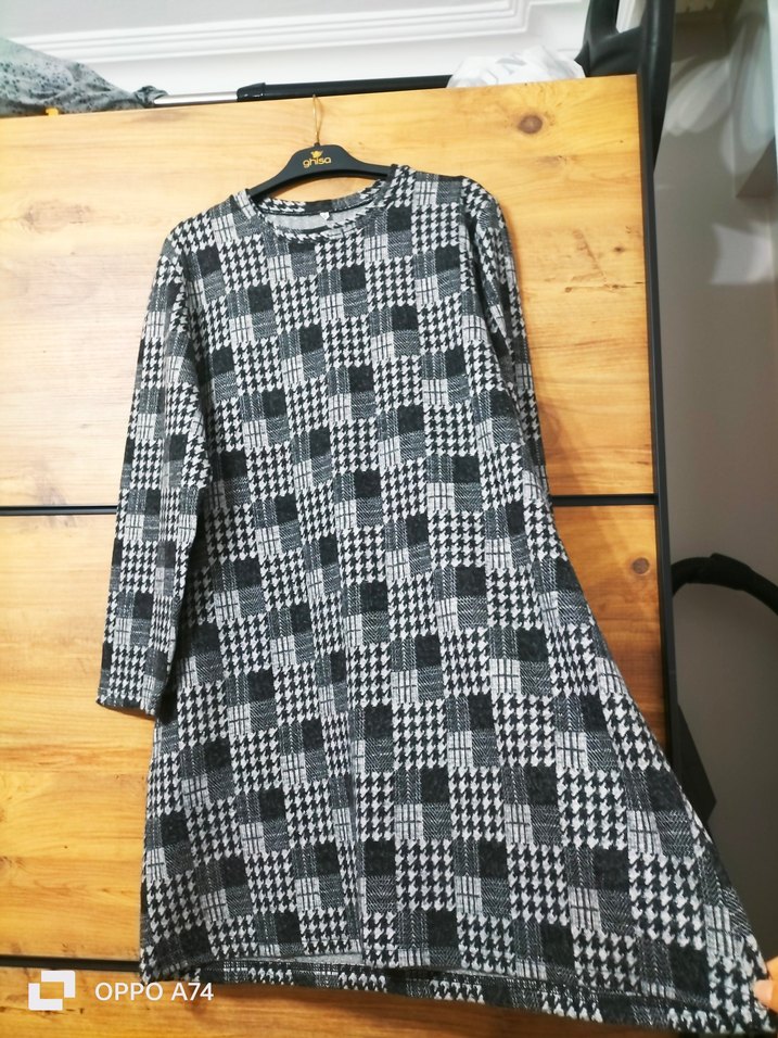 Gri Kareli Uzun Kollu Kadın Tunik - Görsel 2