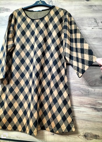 Kadın Uzun Kollu Kareli Bohem Tunik - Görsel 2