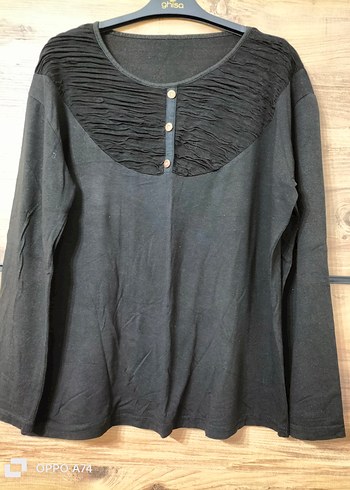 Düğmeli Siyah Keten Uzun Kollu Bluz - Görsel 2