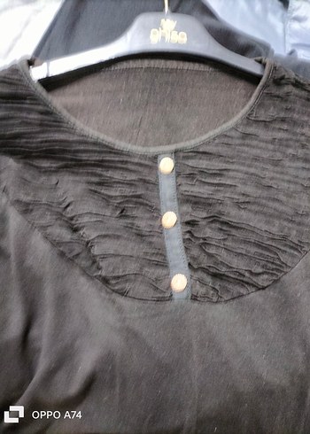 Düğmeli Siyah Keten Uzun Kollu Bluz - Görsel 3