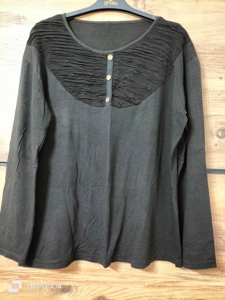 Düğmeli Siyah Keten Uzun Kollu Bluz - Görsel 2