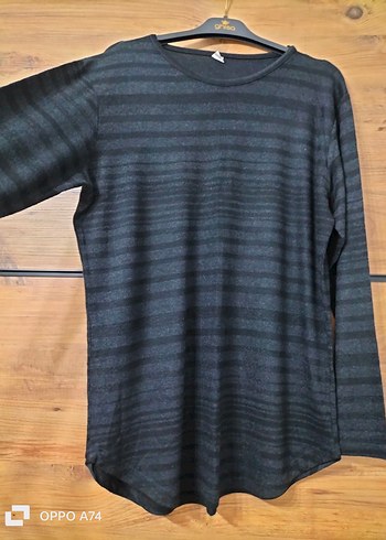 Siyah Kadın Uzun Kollu Salaş Keten Kazak - Görsel 2