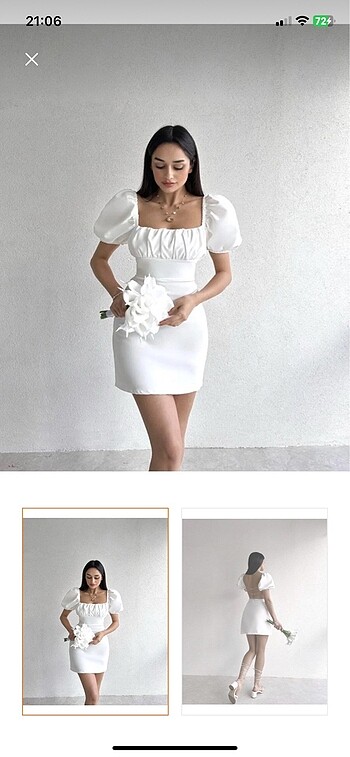 Beyaz karpuz kollu sırt dekolteli elbise