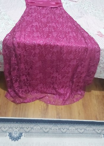 Abiye Uzun Dantel Kemerli Pembe Abiye Elbise