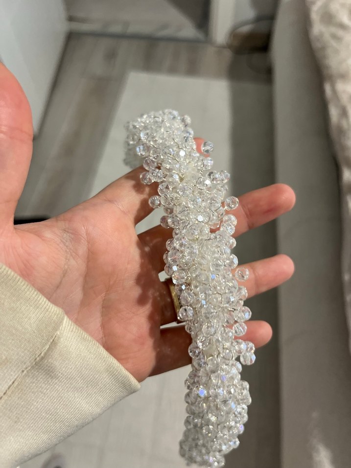 Boncuk İşlemeli Beyaz Kadın baş aksesuarı - Görsel 2