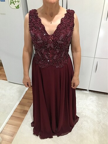38 Beden Bordo Abiye Elbise