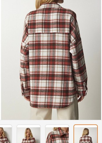 Düğmeli Kahverengi Kareli Kadın Gömlek - Görsel 2