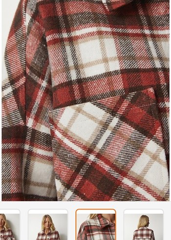 Düğmeli Kahverengi Kareli Kadın Gömlek - Görsel 3