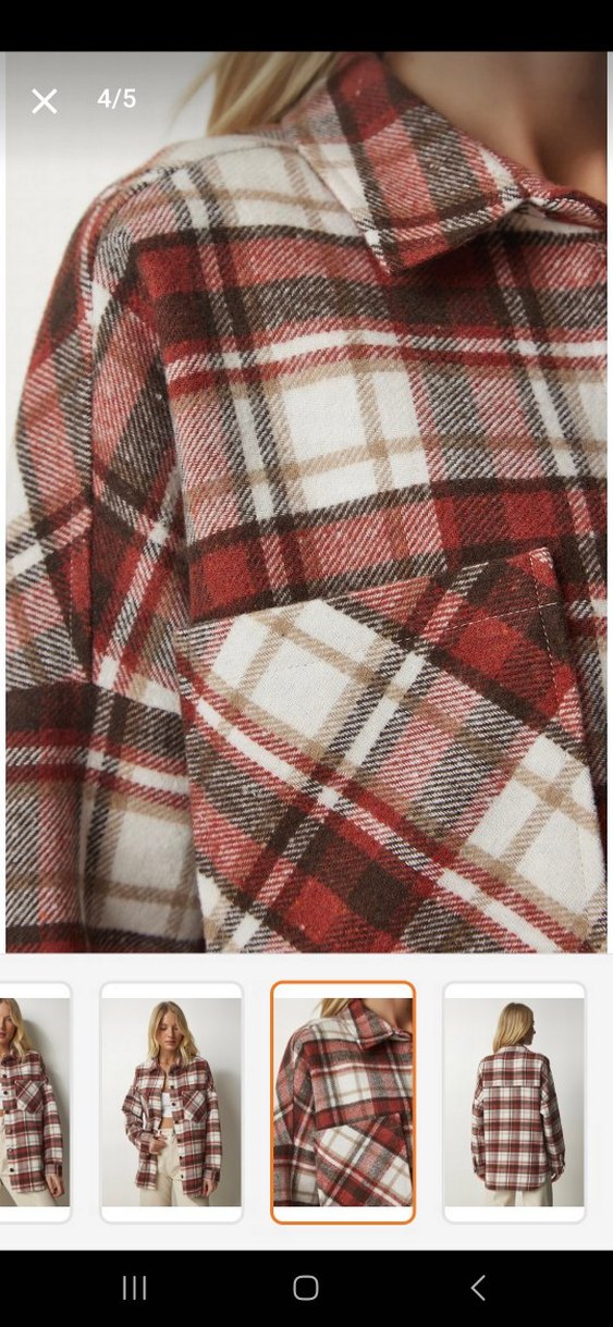 Düğmeli Kahverengi Kareli Kadın Gömlek - Görsel 3