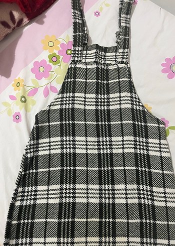 Kadın yeşil Kareli Askılı Midi Salopet - Görsel 5