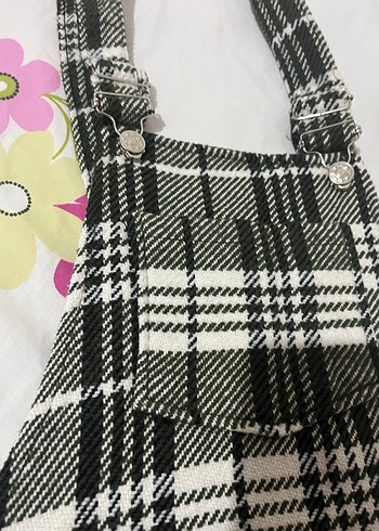 Kadın yeşil Kareli Askılı Midi Salopet - Görsel 3