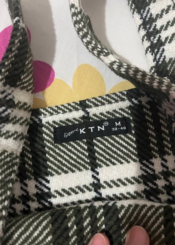 Kadın yeşil Kareli Askılı Midi Salopet - Görsel 4