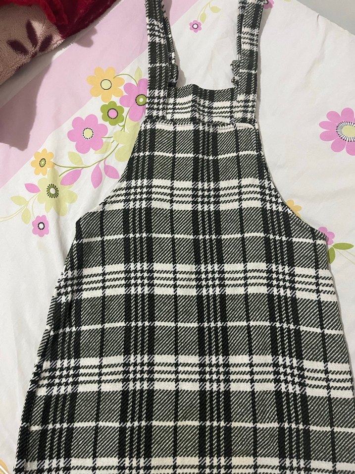 Kadın yeşil Kareli Askılı Midi Salopet - Görsel 5