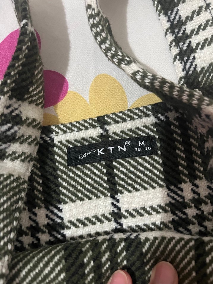 Kadın yeşil Kareli Askılı Midi Salopet - Görsel 4