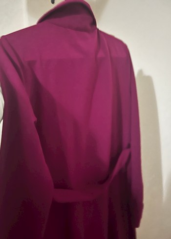 Bordo Kemerli Uzun Kadın Trençkot - Görsel 9