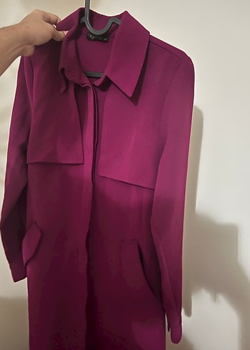 Bordo Kemerli Uzun Kadın Trençkot - Görsel 2